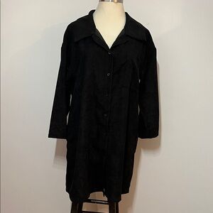 Corduroy Black  Long Sleeve Collard Button Front Shirt Dress with Pockets